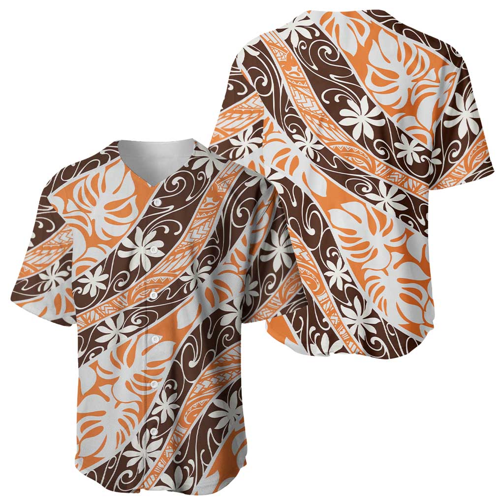 Puatou Tahiti Tiare Monstera Baseball Jersey Polynesian Pattern Curve Style - Polynesian Pride