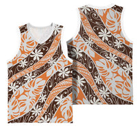 Puatou Tahiti Tiare Monstera Basketball Jersey Polynesian Pattern Curve Style - Polynesian Pride