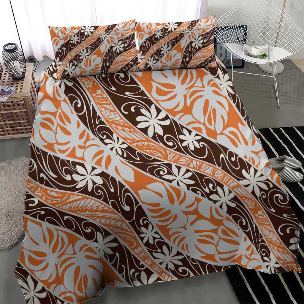 Puatou Tahiti Tiare Monstera Bedding Set Polynesian Pattern Curve Style - Polynesian Pride