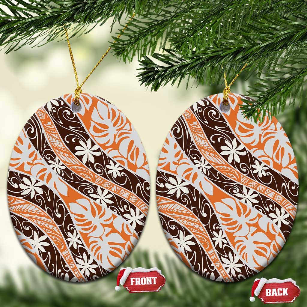 Puatou Tahiti Tiare Monstera Ceramic Ornament Polynesian Pattern Curve Style - Polynesian Pride