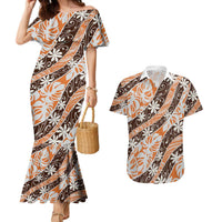 Puatou Tahiti Tiare Monstera Couples Matching Mermaid Dress and Hawaiian Shirt Polynesian Pattern Curve Style - Polynesian Pride