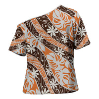 Puatou Tahiti Tiare Monstera Cross Shoulder Shirt Polynesian Pattern Curve Style - Polynesian Pride