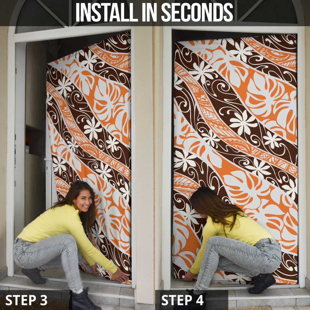 Puatou Tahiti Tiare Monstera Door Cover Polynesian Pattern Curve Style - Polynesian Pride