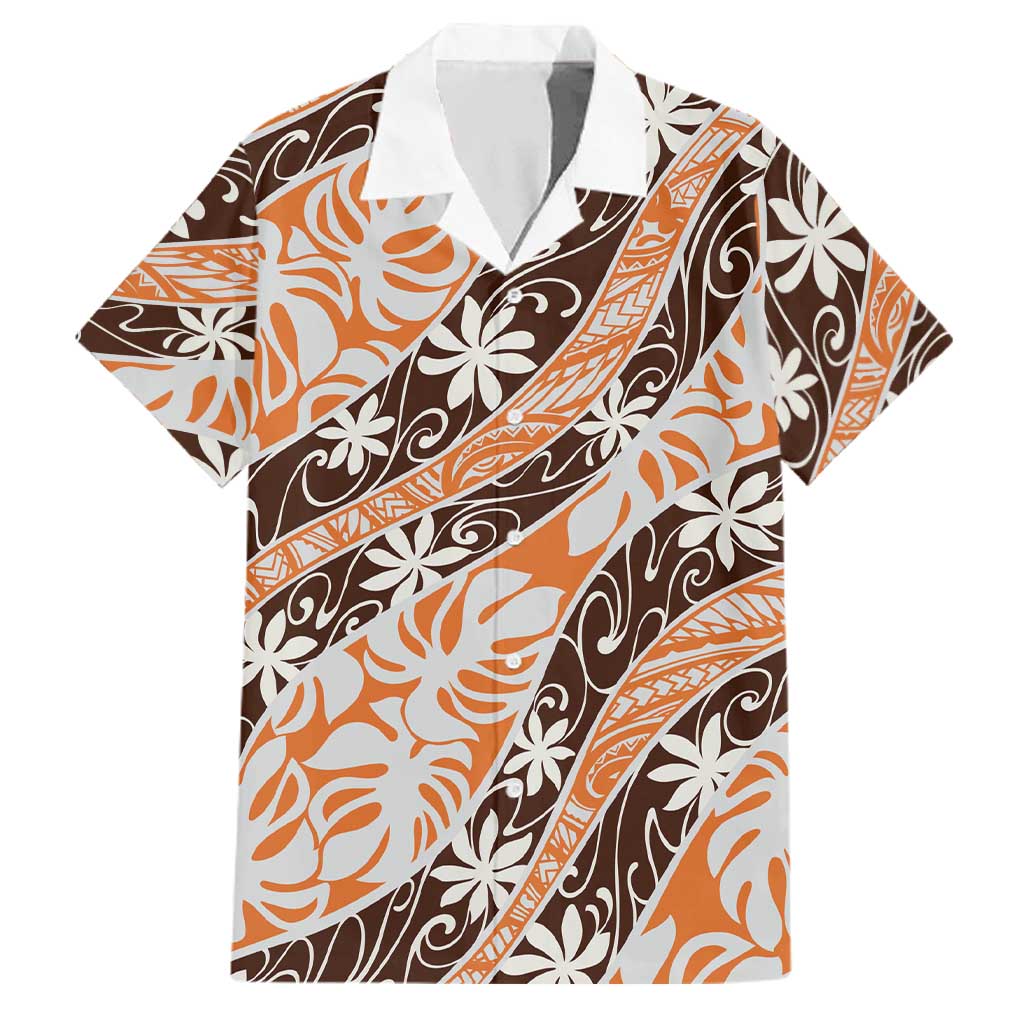 Puatou Tahiti Tiare Monstera Family Matching Mermaid Dress and Hawaiian Shirt Polynesian Pattern Curve Style LT01 Dad's Shirt - Short Sleeve Orange - Polynesian Pride