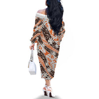 Puatou Tahiti Tiare Monstera Family Matching Off The Shoulder Long Sleeve Dress and Hawaiian Shirt Polynesian Pattern Curve Style LT01 - Polynesian Pride