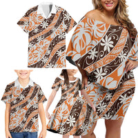 Puatou Tahiti Tiare Monstera Family Matching Off Shoulder Short Dress and Hawaiian Shirt Polynesian Pattern Curve Style LT01 - Polynesian Pride