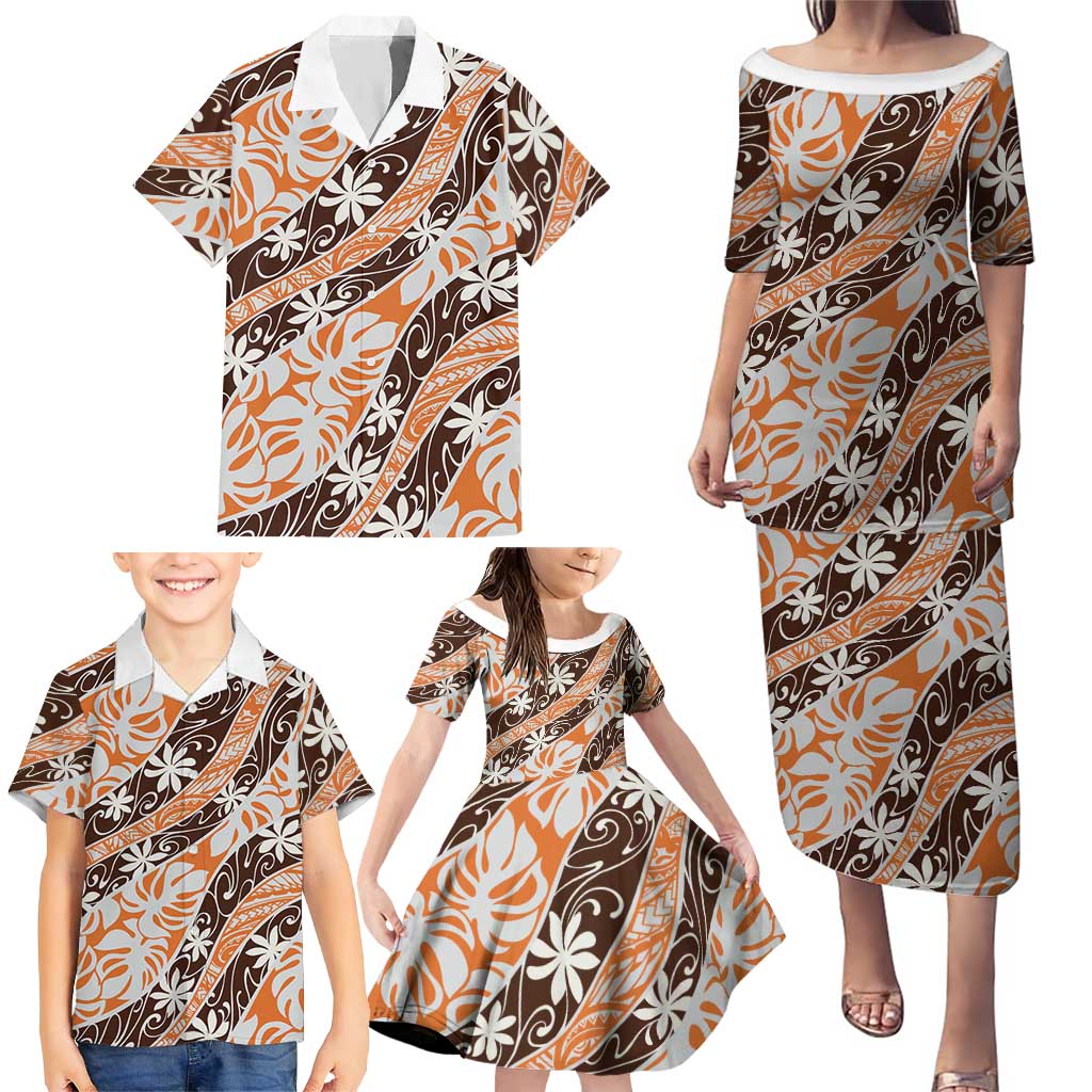 Puatou Tahiti Tiare Monstera Family Matching Puletasi and Hawaiian Shirt Polynesian Pattern Curve Style - Polynesian Pride