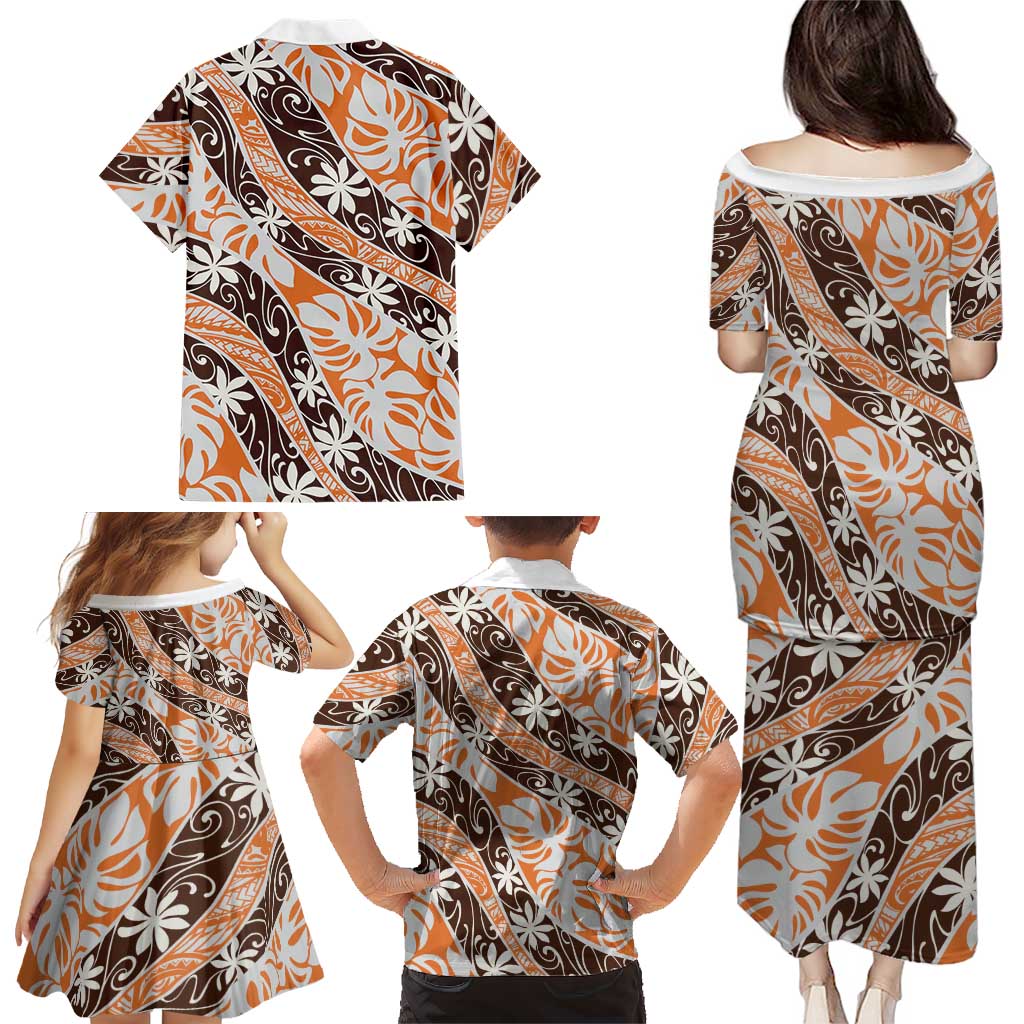 Puatou Tahiti Tiare Monstera Family Matching Puletasi and Hawaiian Shirt Polynesian Pattern Curve Style - Polynesian Pride