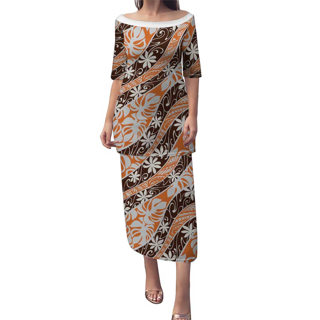 Puatou Tahiti Tiare Monstera Family Matching Puletasi and Hawaiian Shirt Polynesian Pattern Curve Style - Polynesian Pride