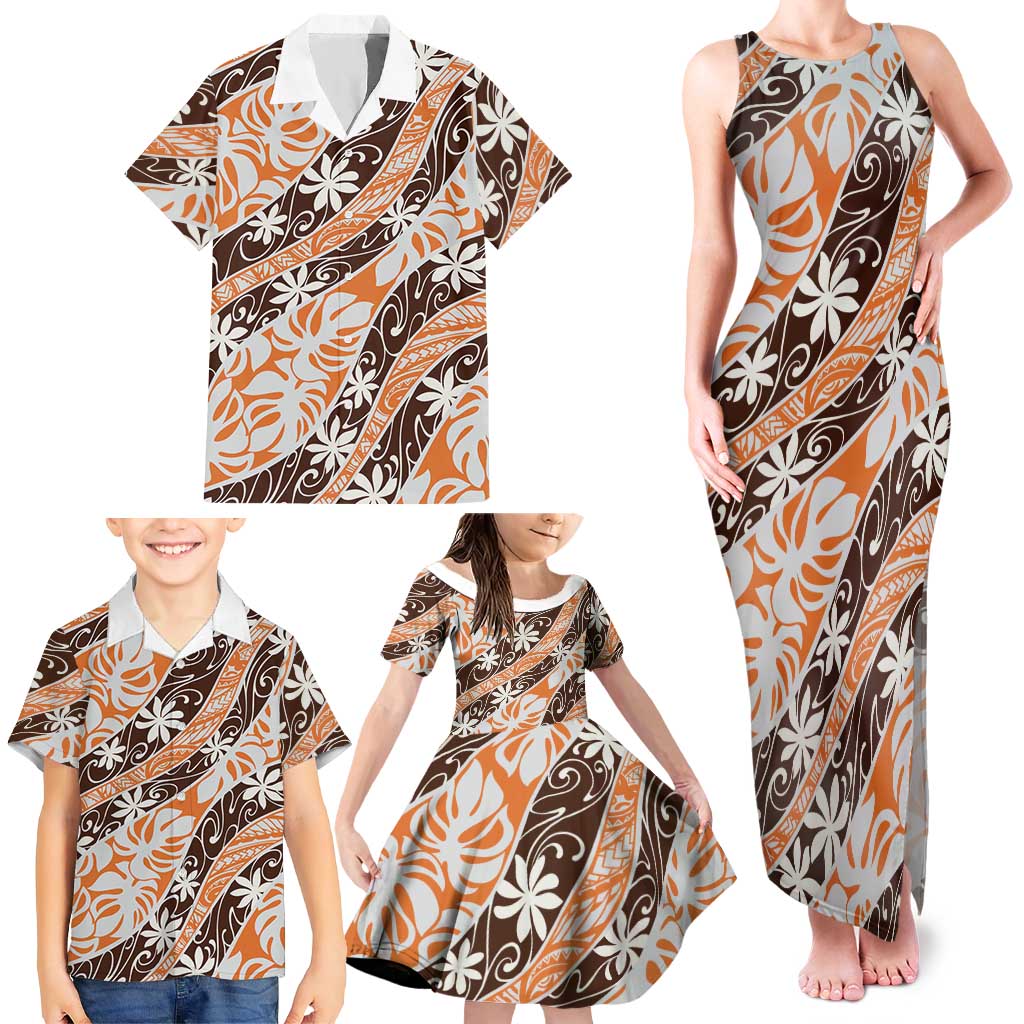 Puatou Tahiti Tiare Monstera Family Matching Tank Maxi Dress and Hawaiian Shirt Polynesian Pattern Curve Style LT01 - Polynesian Pride