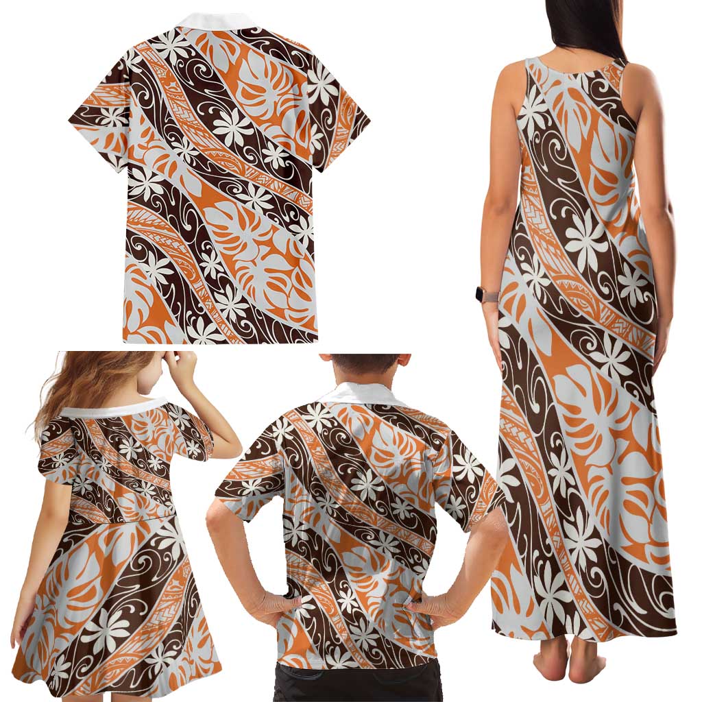 Puatou Tahiti Tiare Monstera Family Matching Tank Maxi Dress and Hawaiian Shirt Polynesian Pattern Curve Style LT01 - Polynesian Pride