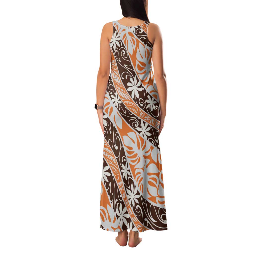 Puatou Tahiti Tiare Monstera Family Matching Tank Maxi Dress and Hawaiian Shirt Polynesian Pattern Curve Style LT01 - Polynesian Pride