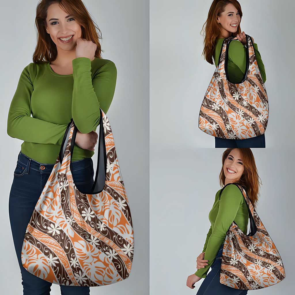 Puatou Tahiti Tiare Monstera Grocery Bag Polynesian Pattern Curve Style - Polynesian Pride