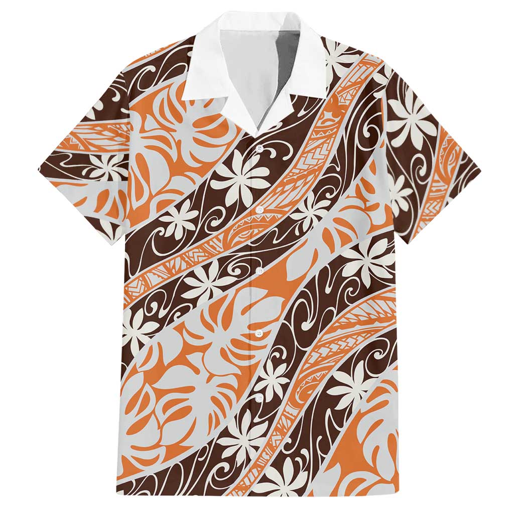 Puatou Tahiti Tiare Monstera Hawaiian Shirt Polynesian Pattern Curve Style - Polynesian Pride