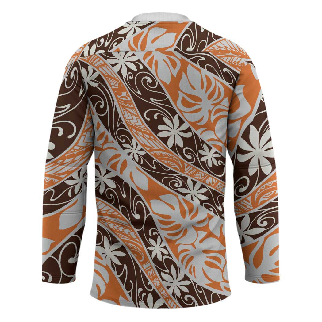 Puatou Tahiti Tiare Monstera Hockey Jersey Polynesian Pattern Curve Style - Polynesian Pride