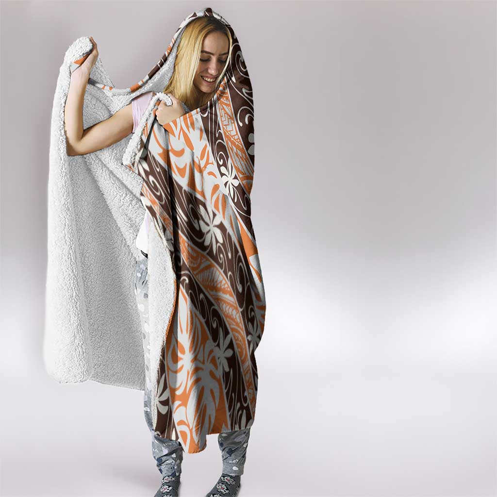 Puatou Tahiti Tiare Monstera Hooded Blanket Polynesian Pattern Curve Style - Polynesian Pride