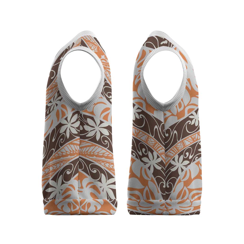 Puatou Tahiti Tiare Monstera Christmas Knitted V-Neck Vest Polynesian Pattern Curve Style - Polynesian Pride