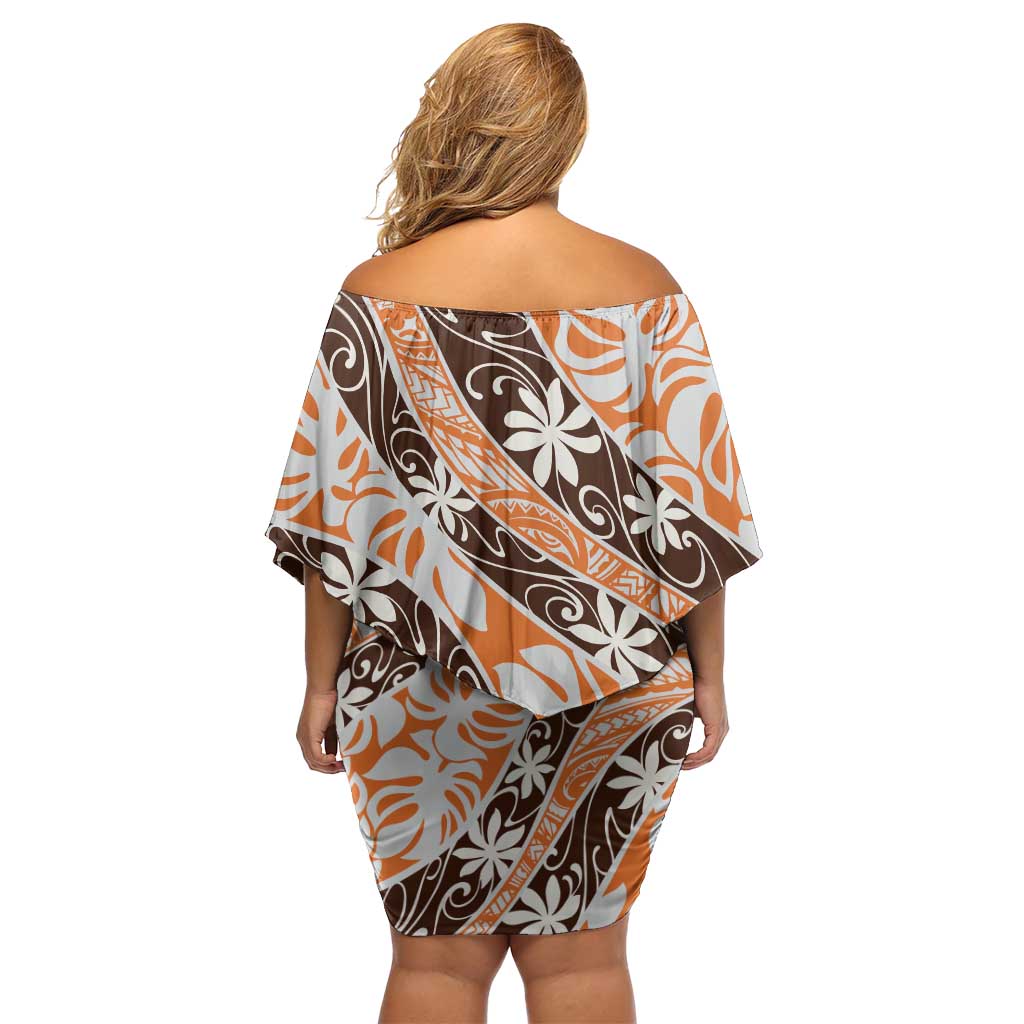 Puatou Tahiti Tiare Monstera Off Shoulder Short Dress Polynesian Pattern Curve Style - Polynesian Pride