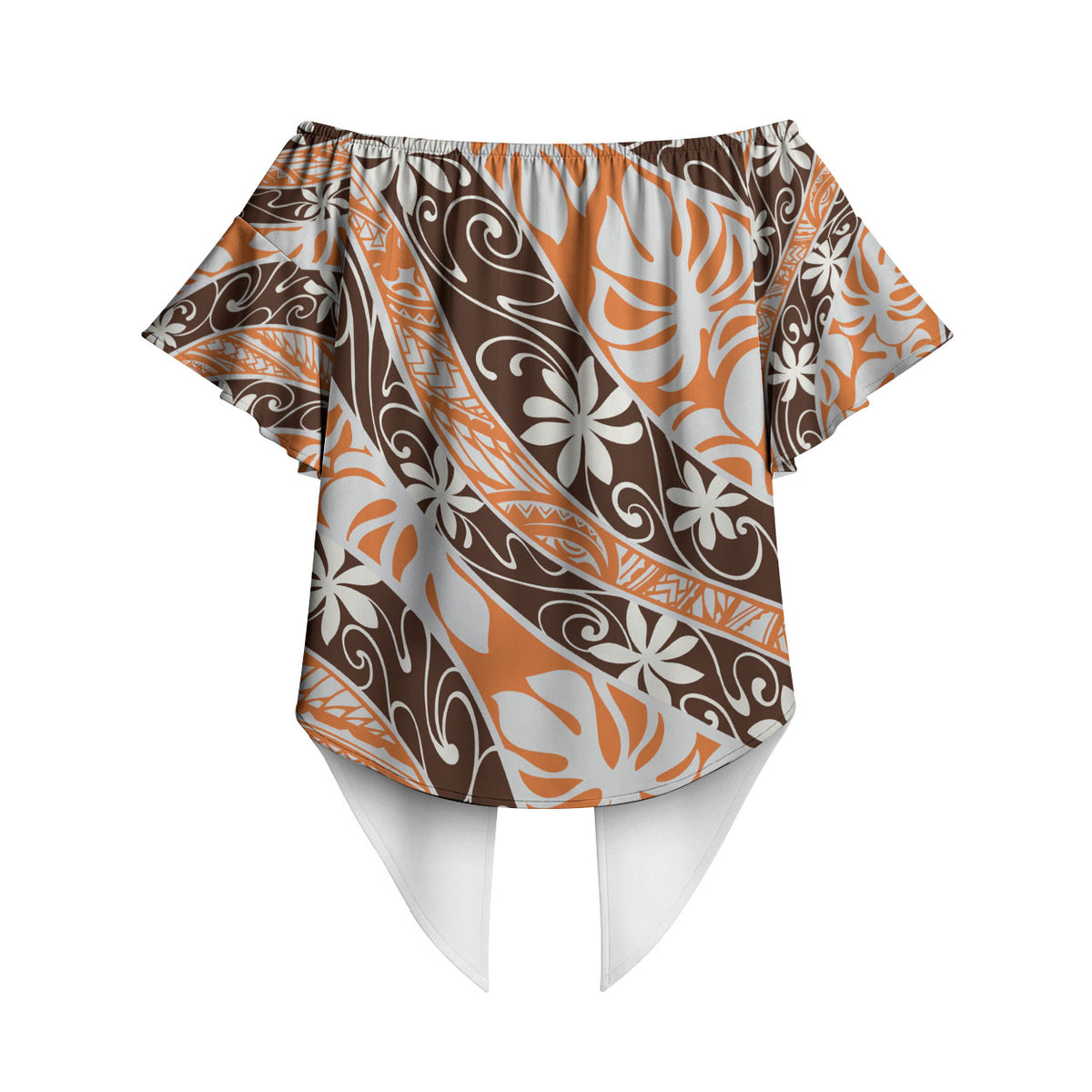 Puatou Tahiti Tiare Monstera Off Shoulder Wrap Waist Top Polynesian Pattern Curve Style LT01 - Polynesian Pride