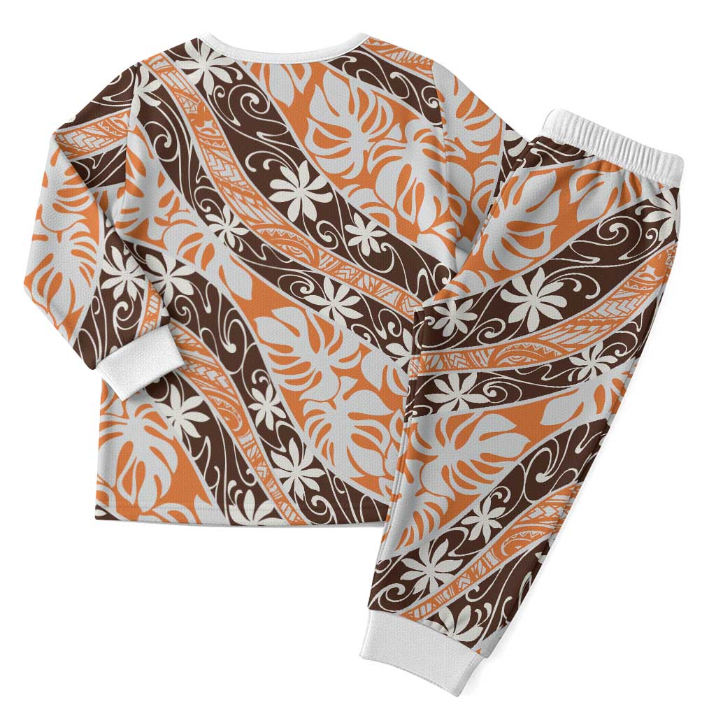 Puatou Tahiti Tiare Monstera Christmas Pajama Set Polynesian Pattern Curve Style - Polynesian Pride