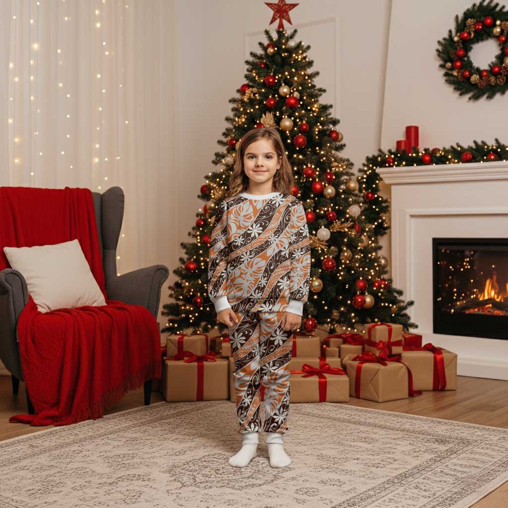 Puatou Tahiti Tiare Monstera Christmas Pajama Set Polynesian Pattern Curve Style - Polynesian Pride