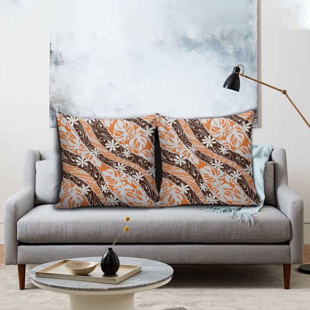 Puatou Tahiti Tiare Monstera Pillow Cover Polynesian Pattern Curve Style - Polynesian Pride