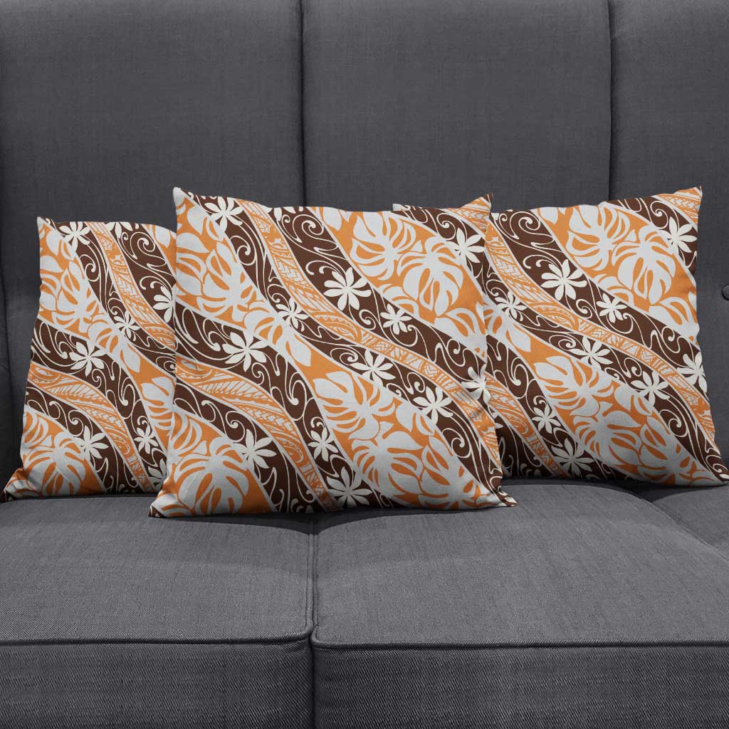 Puatou Tahiti Tiare Monstera Pillow Cover Polynesian Pattern Curve Style - Polynesian Pride