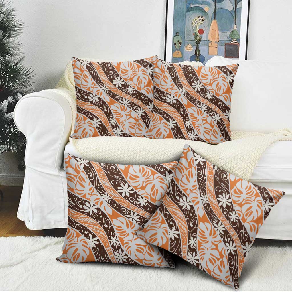 Puatou Tahiti Tiare Monstera Pillow Cover Polynesian Pattern Curve Style - Polynesian Pride