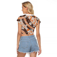 Puatou Tahiti Tiare Monstera Raglan Cropped T Shirt Polynesian Pattern Curve Style - Polynesian Pride