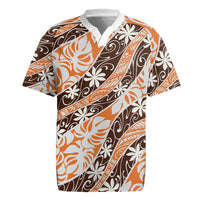Puatou Tahiti Tiare Monstera Rugby Jersey Polynesian Pattern Curve Style - Polynesian Pride