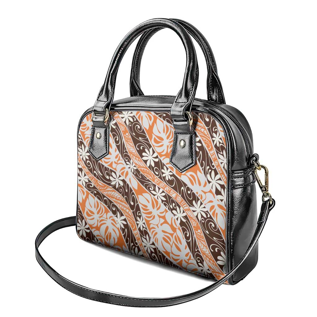 Puatou Tahiti Tiare Monstera Shoulder Handbag Polynesian Pattern Curve Style - Polynesian Pride