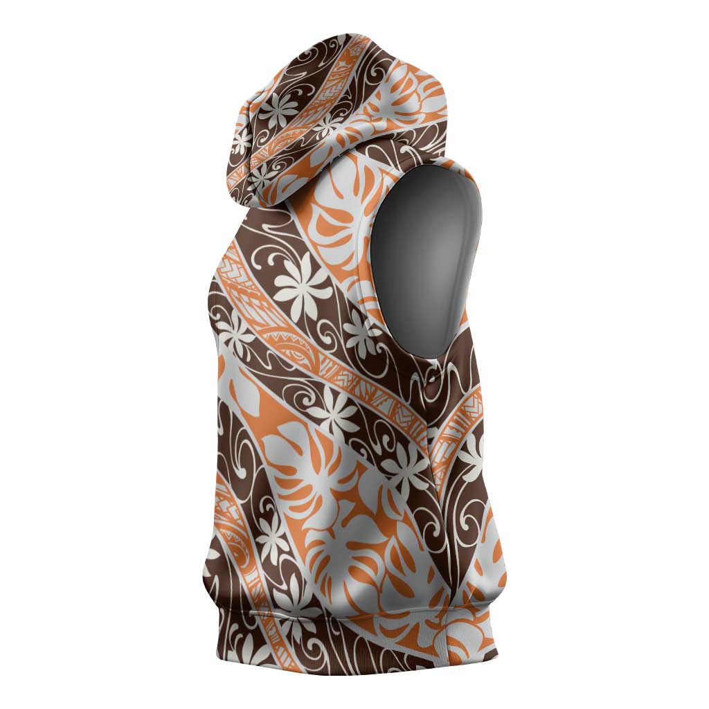 Puatou Tahiti Tiare Monstera Sleeveless Hoodie Polynesian Pattern Curve Style - Polynesian Pride