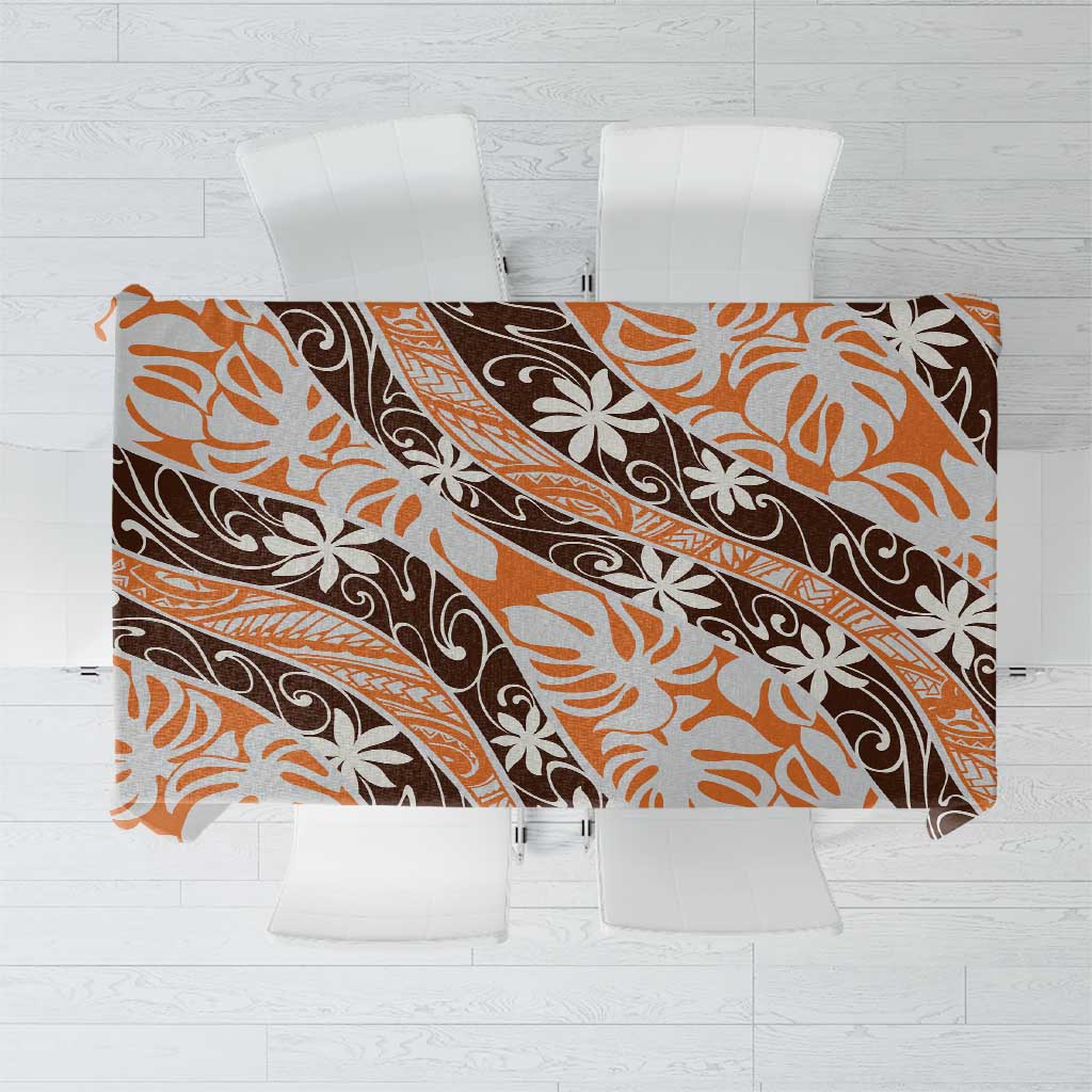 Puatou Tahiti Tiare Monstera Tablecloth Polynesian Pattern Curve Style - Polynesian Pride