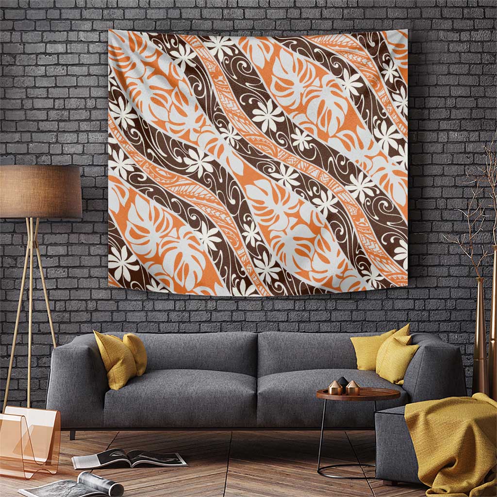 Puatou Tahiti Tiare Monstera Tapestry Polynesian Pattern Curve Style - Polynesian Pride