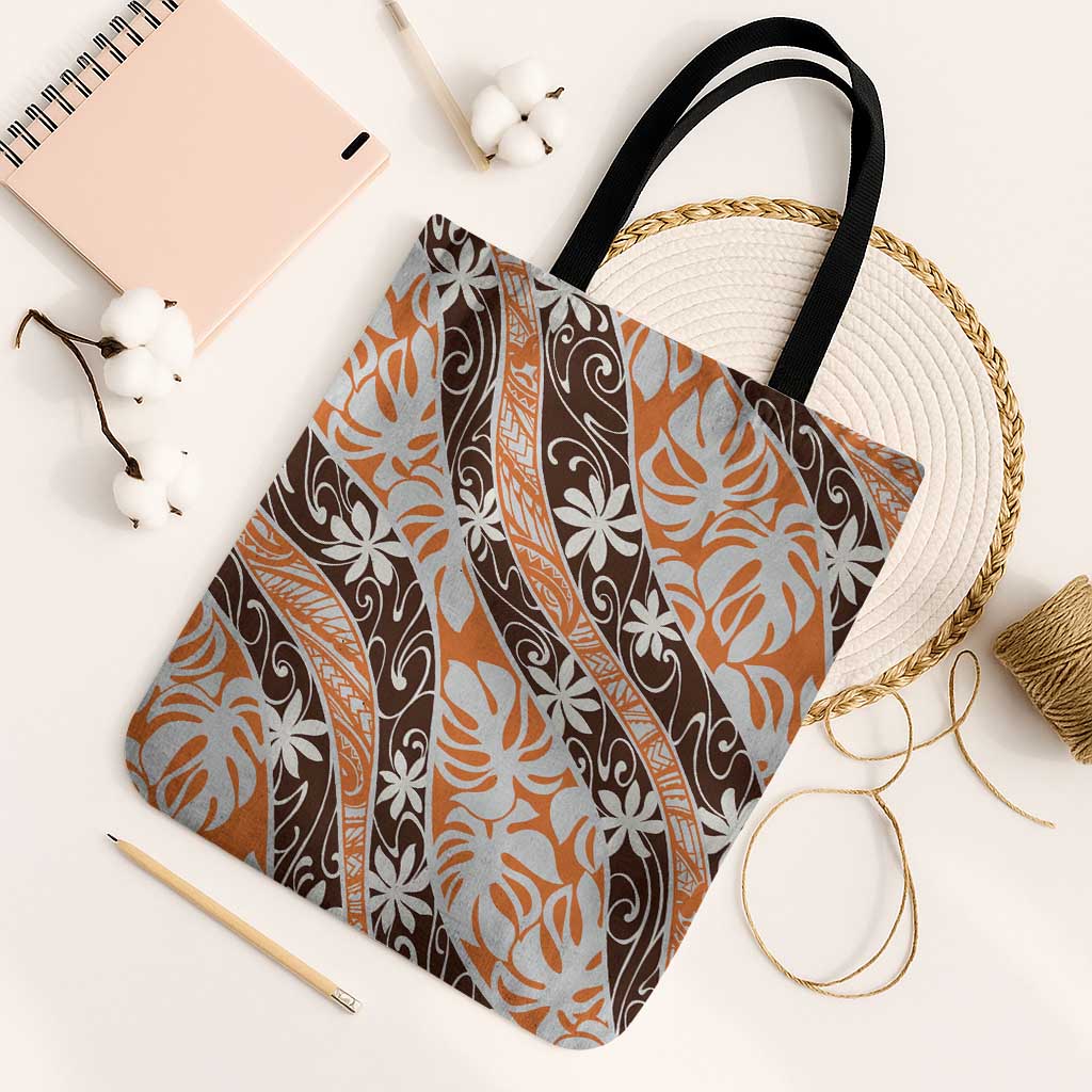 Puatou Tahiti Tiare Monstera Tote Bag Polynesian Pattern Curve Style - Polynesian Pride
