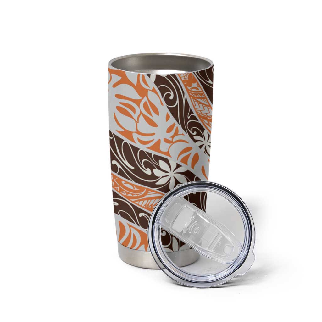 Puatou Tahiti Tiare Monstera Tumbler Cup Polynesian Pattern Curve Style - Polynesian Pride