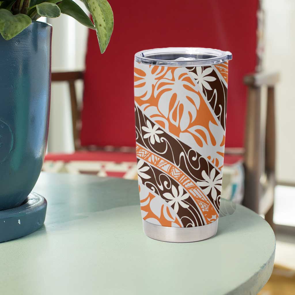 Puatou Tahiti Tiare Monstera Tumbler Cup Polynesian Pattern Curve Style - Polynesian Pride