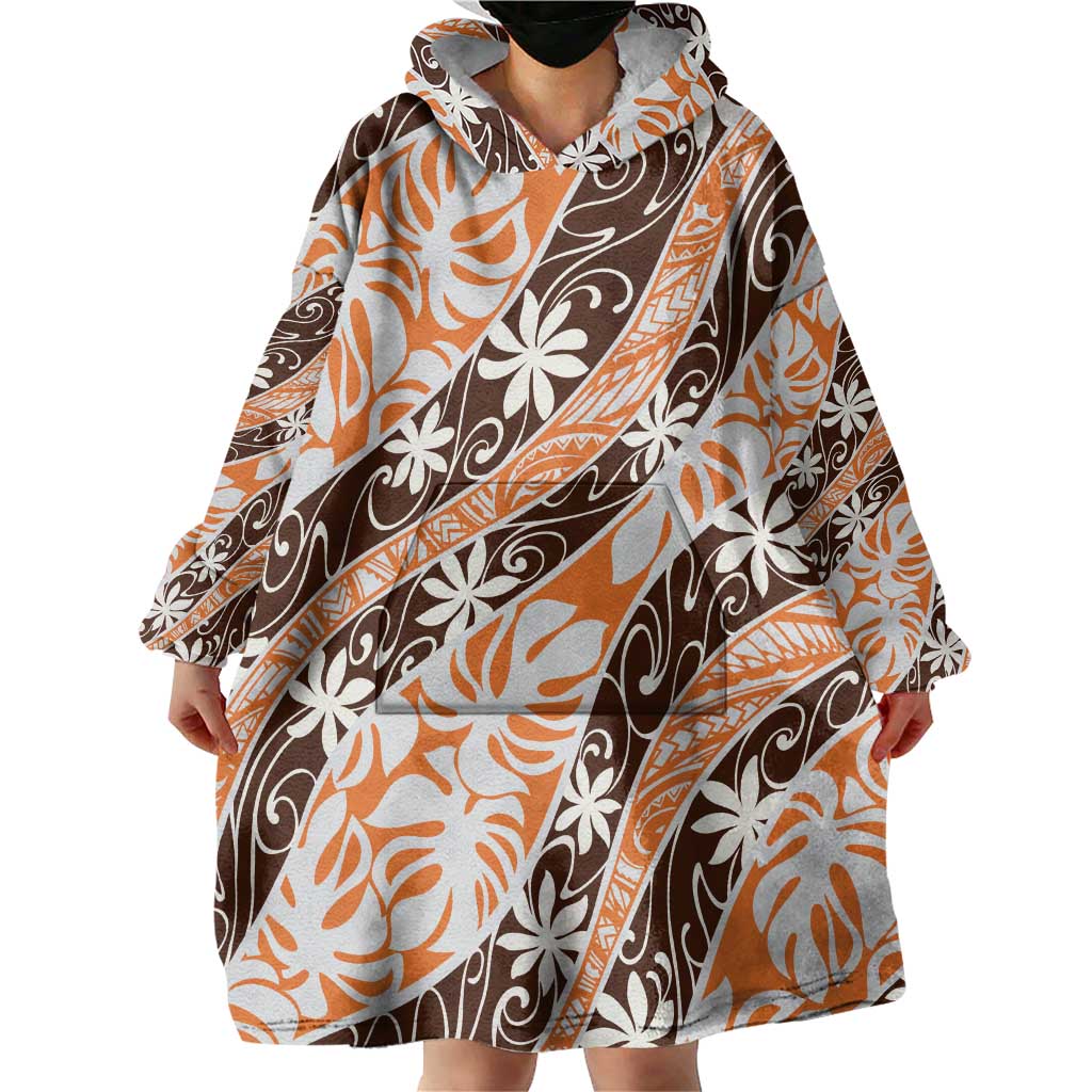 Puatou Tahiti Tiare Monstera Wearable Blanket Hoodie Polynesian Pattern Curve Style LT01 - Polynesian Pride