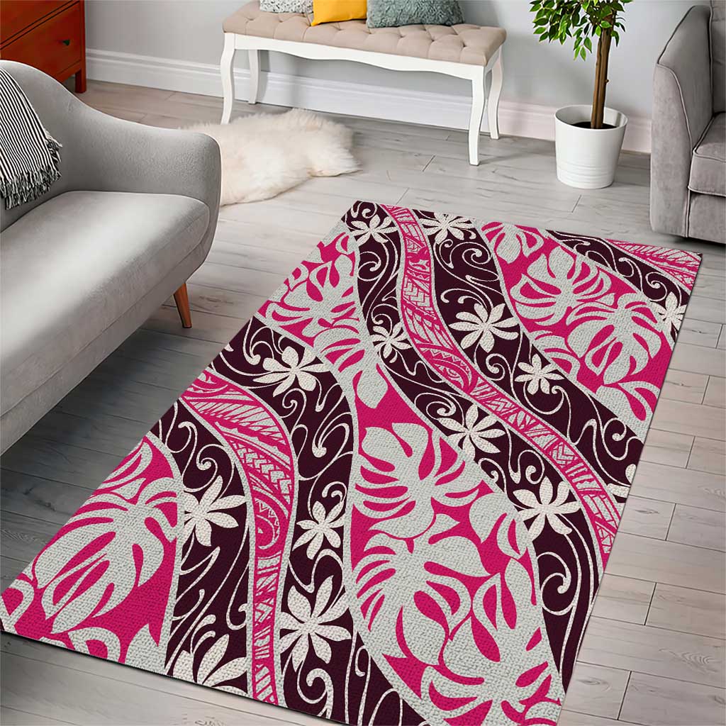 Tarona Tahiti Tiare Monstera Area Rug Polynesian Pattern Curve Style - Polynesian Pride