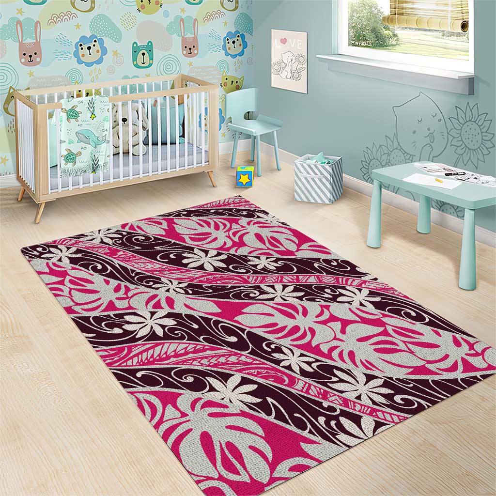 Tarona Tahiti Tiare Monstera Area Rug Polynesian Pattern Curve Style - Polynesian Pride
