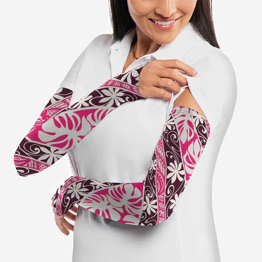 Tarona Tahiti Tiare Monstera Arm Sleeves Polynesian Pattern Curve Style - Polynesian Pride
