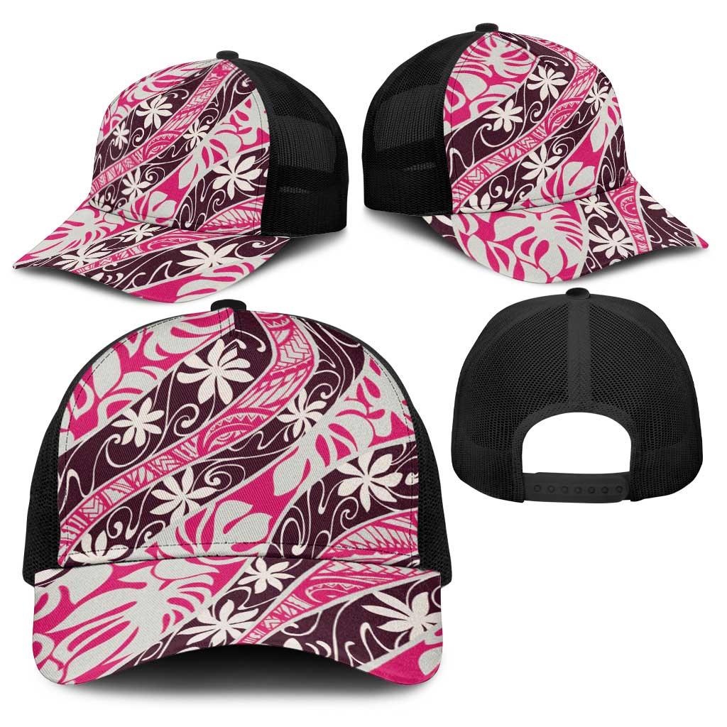 Tarona Tahiti Tiare Monstera Baseball Net Cap Polynesian Pattern Curve Style - Polynesian Pride