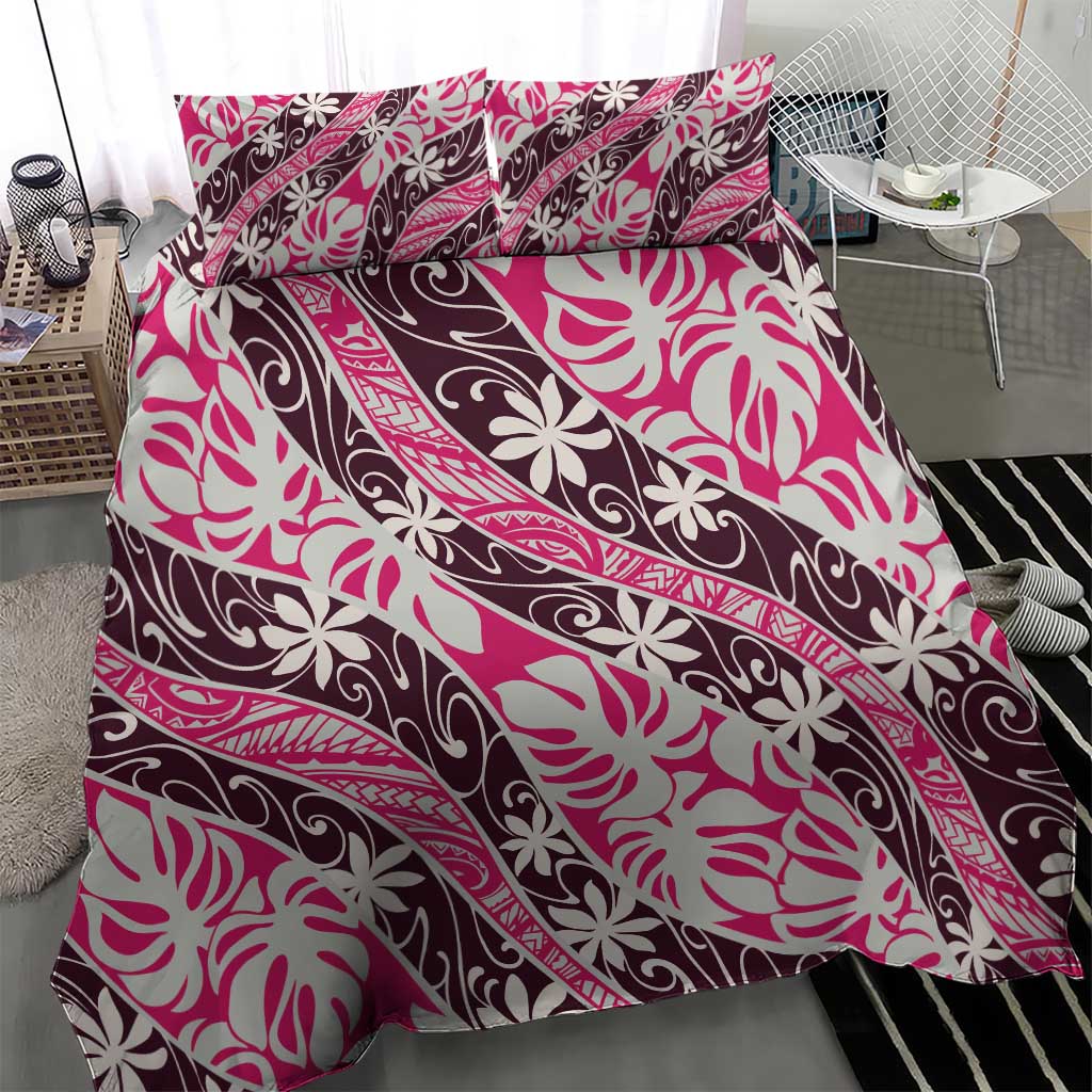 Tarona Tahiti Tiare Monstera Bedding Set Polynesian Pattern Curve Style - Polynesian Pride