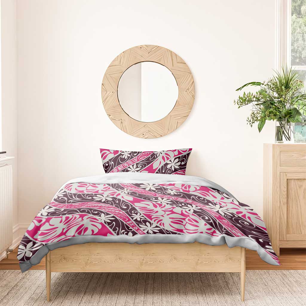 Tarona Tahiti Tiare Monstera Bedding Set Polynesian Pattern Curve Style - Polynesian Pride