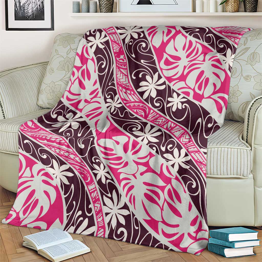 Tarona Tahiti Tiare Monstera Blanket Polynesian Pattern Curve Style - Polynesian Pride