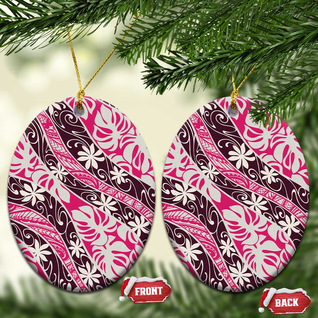 Tarona Tahiti Tiare Monstera Ceramic Ornament Polynesian Pattern Curve Style - Polynesian Pride