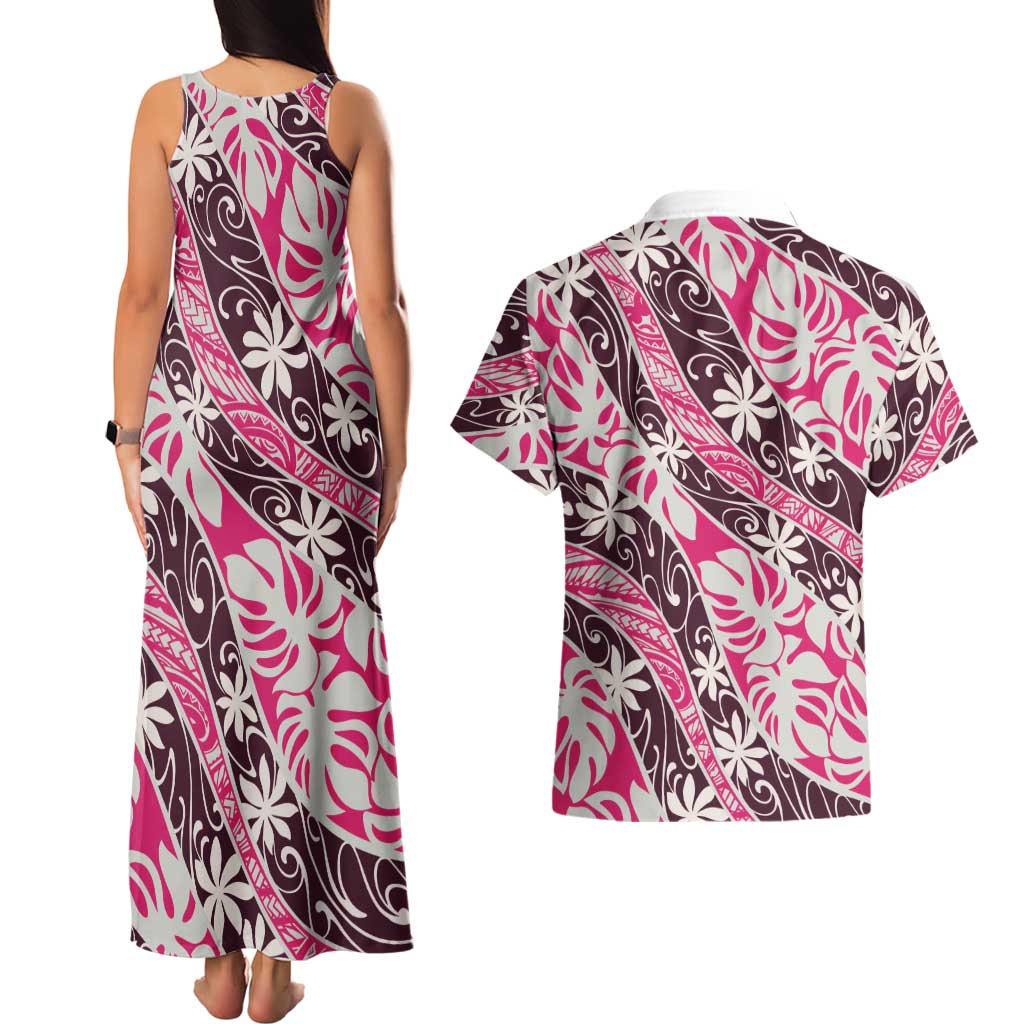 Tarona Tahiti Tiare Monstera Couples Matching Tank Maxi Dress and Hawaiian Shirt Polynesian Pattern Curve Style - Polynesian Pride