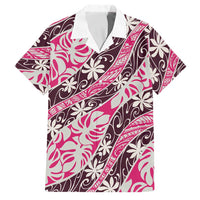 Tarona Tahiti Tiare Monstera Family Matching Long Sleeve Bodycon Dress and Hawaiian Shirt Polynesian Pattern Curve Style LT01 Dad's Shirt - Short Sleeve Pink - Polynesian Pride