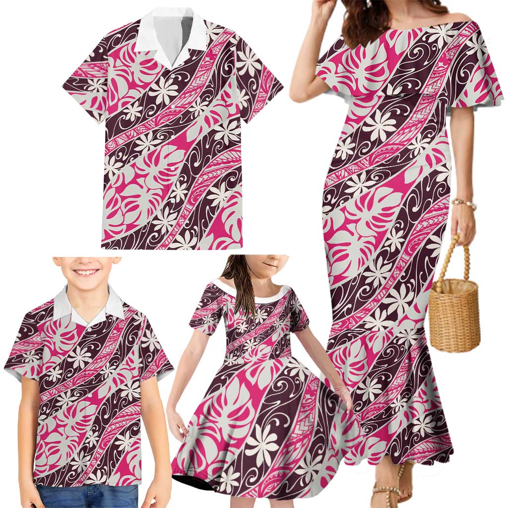 Tarona Tahiti Tiare Monstera Family Matching Mermaid Dress and Hawaiian Shirt Polynesian Pattern Curve Style - Polynesian Pride