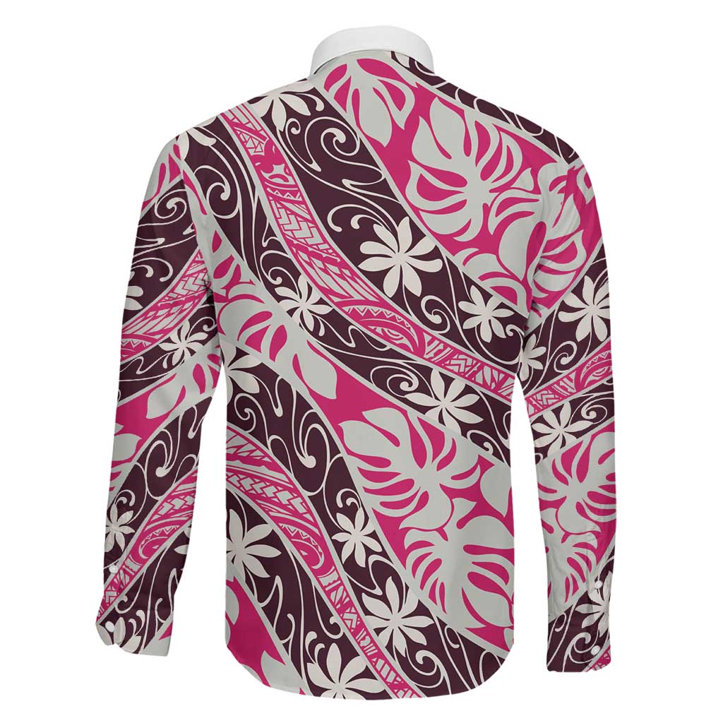 Tarona Tahiti Tiare Monstera Family Matching Off The Shoulder Long Sleeve Dress and Hawaiian Shirt Polynesian Pattern Curve Style LT01 - Polynesian Pride
